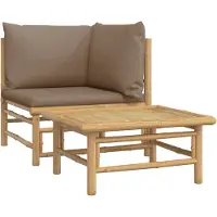 Syfax Salon de jardin 2 pcs avec coussins taupe bambou