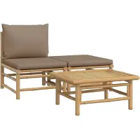 Syfax Salon de jardin 3 pcs avec coussins taupe bambou