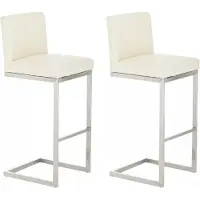 In And OutdoorMatch Tabouret de bar de luxe Elaina - Blanc - Chrome - Design Deluxe - Dossier - Repose-pieds - Pour la cuisine et le bar - Assise rembourrée - Set de 2 - Similicuir
