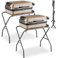 Relaxdays Support à valises , lot de 2, pliable, support à bagages en métal, D x L x H : 55 x 67 x 43 cm, porte-valises, hôtel, acier, gris
