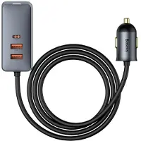 Baseus Share Together Chargeur de voiture avec extension, 3X Usb, Usb-C, 120W (Gris)