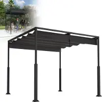 LZQ Pergola autoportante avec toit coulissant, 3×4 m, acier revêtu par poudre, résistante aux UV et à l'eau, pavillon de jardin résistant aux intempéries avec protection solaire flexible, noir