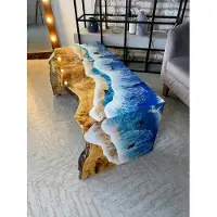 AEA Table basse rectangulaire de luxe Design bois meuble salon Tables basses bleues