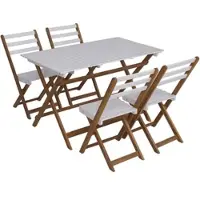 Mendler Ensemble Hwc-P72, Salon De Jardin, Ensemble De Salle À Manger Comprenant 4 Chaises Et Une Table, En Bois D'acacia, Pliable Blanc Naturel