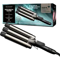 Revamp Professional Progloss Beach Big Waver Fer à boucler à trois barils pour des ondulations de plage très brillantes, enrichi d'huiles Progloss pour la protection des cheveux