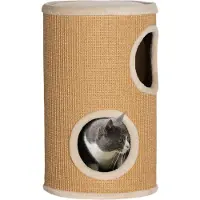 PawHut Arbre À Chat Cylindrique - Tour À Griffer Pour Chat - Tonneau Griffoir - 2 Niches + Plateforme - Sisal Peluche Beige