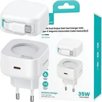Usams ad. Siec. 1Xusb-C Ze Zwijanymkablem Usb-C Retractable Pd+Qc 35W Gan Fast Charging Biay/White Xmf Series Cc202Tc02 (Us-Cc202)