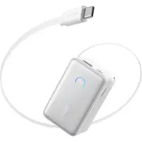 Anker Batterie externe Nano 10.000 mAh, 45W, avec câble USB-C InstaCord rétractable, Blanc