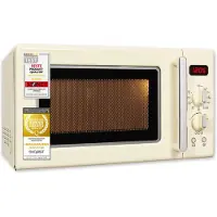 Exquisit Micro-ondes rétro 700 watts, plateau tournant 25,5 cm, gril 1000 watts, 20L, 5 niveaux de puissance, fonction décongélation, 2 boutons rotatifs, RMW720-3GDIG blanc