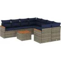 Syfax Ensemble de canapé de jardin 9 pcs avec coussins gris résine tressée