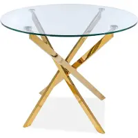 AC-DÉCO Table à manger ronde en verre trempé et 4 pieds en métal doré - D 90 x H 75 cm