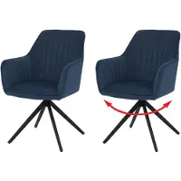 Mendler Lot de 2 chaises de salle à manger HWC-L79, chaises de cuisine, chaises à dossier et accoudoirs, pivotantes, à position automatique, tissu/textile bleu