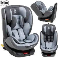 Bebelissimo - Siège enfant Eole 40-150 cm - 360° - RWF/FWF - ISOFIX - TOP TETHER - Harnais 5 points - Appuie-tête réglable - gris