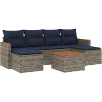Syfax Ensemble de canapé de jardin 7 pcs avec coussins gris résine tressée