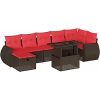 Syfax Ensemble de canapé de jardin 8 pcs avec coussins marron résine tressée