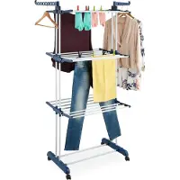 Relaxdays Séchoir à linge pliant multi-usages avec roues et cintres - 3 niveaux pour balcon et jardin, capacité de charge 3,9 kg