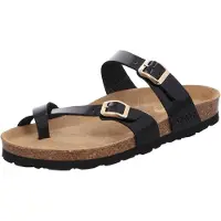 Rohde Femmes Zehenner Pantolette Laque Boucle Lit de pied en liège Alba 5575, Taille:37 EU, Couleur:Noir