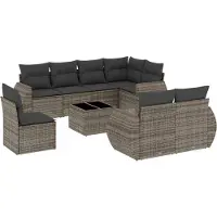 vidaXL Ensemble de salon de jardin 9 pièces avec coussins Gris Poly rotin