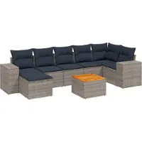 Syfax Ensemble de canapé de jardin 8 pcs avec coussins gris résine tressée