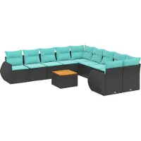 Syfax Ensemble de canapé de jardin 11 pcs avec coussins noir