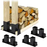 Relaxdays Lot de 4 supports pour empiler le bois , pour le bois de chauffage, pour fabriquer soi-même un support à bois, supports pour empiler le bois de chauffage, en métal, noir