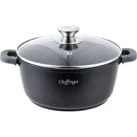 Cheffinger , Casserole à induction avec revêtement anti-adhésif effet marbre 24cm avec couvercle, Noir