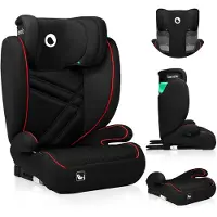 Lionelo Hugo I-Size Siège auto de 4 à 12 ans, de 15 kg à 36 kg, i-Size ISOFIX ou ceintures de sécurité- Sporty Noir Rouge