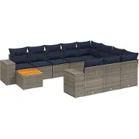 Syfax Ensemble de canapé de jardin 11 pcs avec coussins gris résine tressée