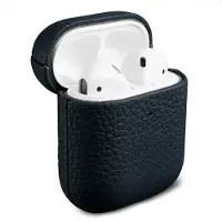 Accezz Coque en cuir véritable pour Apple Airpods 1 / 2 - Bleu foncé