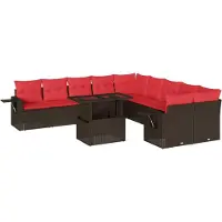 Syfax Ensemble de canapé de jardin 11 pcs avec coussins marron résine tressée