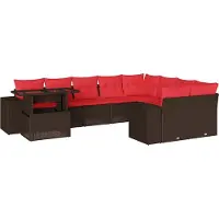 Syfax Ensemble de canapé de jardin 10 pcs avec coussins marron résine tressée