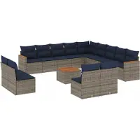 Syfax Ensemble de canapé de jardin 14 pcs avec coussins gris résine tressée