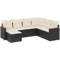 vidaXL Ensemble de salon de jardin 7 pièces avec coussins noir poly rotin