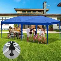 TolleTour Pavillon pliable 3x6m Bleu Tente de réception protection UV réglable en hauteur avec sac de transport, pour le jardin en plein air Camping Sans parois latérales