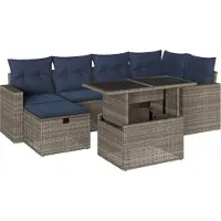 Syfax Ensemble de canapé de jardin 7 pcs avec coussins gris résine tressée