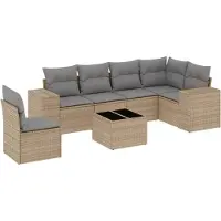 vidaXL Ensemble de salon de jardin 7 pièces avec coussins Beige Poly Rattan