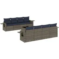 Syfax Ensemble de canapé de jardin 9 pcs avec coussins gris résine tressée