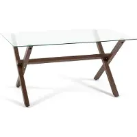 Idea New Garden Srl Table rectangulaire 150×90 cm avec plateau en verre trempé et pieds en acier croisés - design moderne, élégant et lumineux pour la cuisine et la salle à manger - AMOS - Bois foncé