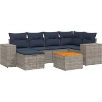 Syfax Ensemble de canapé de jardin 7 pcs avec coussins gris résine tressée