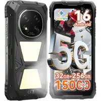Blackview ROCK 2 Pro 6,67 pouces 5G, smartphone outdoor sans abonnement, batterie 15 000 mAh, 32 + 256 Go, Android 16, double SIM, UNISOC T8100, DokeOS 5.0, 120 Hz, NFC, IP69K/IP68