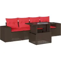 Syfax Ensemble de canapé de jardin 5 pcs avec coussins marron résine tressée