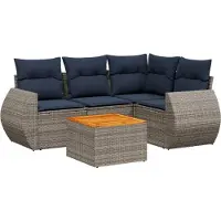 Syfax Ensemble de canapé de jardin 5 pcs avec coussins gris résine tressée