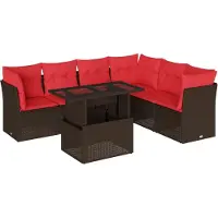 Syfax Ensemble de canapé de jardin 7 pcs avec coussins marron résine tressée
