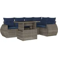 Syfax Ensemble de canapé de jardin 6 pcs avec coussins gris résine tressée
