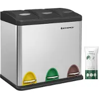 Songmics Poubelle de cuisine 3 compartiments, Argent