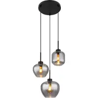 Globo Lampe pendante de conception Matt Noir à 3 lumières avec verre fumé