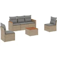 vidaXL Ensemble de salon de jardin 6 pièces avec coussins Beige Poly Rattan