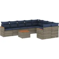 Syfax Ensemble de canapé de jardin 10 pcs avec coussins gris résine tressée