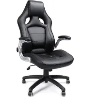 Songmics - Fauteuil de bureau avec 2 roulettes de rechange, siège de direction, siège de sport en similicuir, polyuréthane, accoudoirs réglables, noir, modèle OBG62B