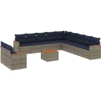 Syfax Ensemble de canapé de jardin 12 pcs avec coussins gris résine tressée